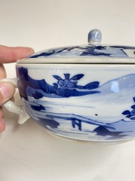 A pair of Chinese blue and white bowls and covers, Kangxi