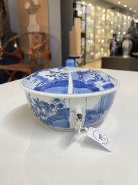 A pair of Chinese blue and white bowls and covers, Kangxi