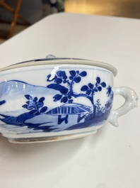 A pair of Chinese blue and white bowls and covers, Kangxi