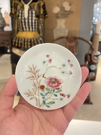 Seven Chinese famille rose cups and saucers, Yongzheng