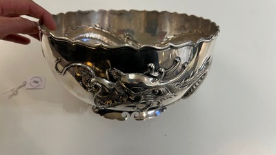 A Chinese silver 'dragon' bowl, Wang Hing, Canton, 19th C.