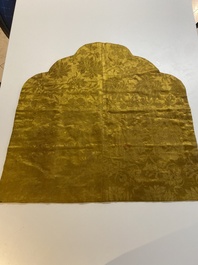 An imperial Chinese embroidered silk gold-thread yellow-ground cushion cover, 19th C.