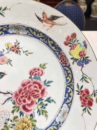A Chinese famille rose 'birds' dish and a 'quails' plate, Yongzheng/Qianlong