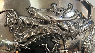 A Chinese silver 'dragon' bowl, Wang Hing, Canton, 19th C.