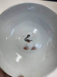 Five various Chinese famille rose and coral-red bowls, 19/20th C.
