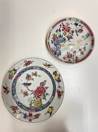 A Chinese famille rose 'birds' dish and a 'quails' plate, Yongzheng/Qianlong