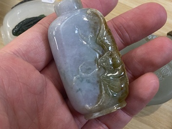 Negen Chinese snuifflessen in jade, hardsteen en glas, 19/20e eeuw