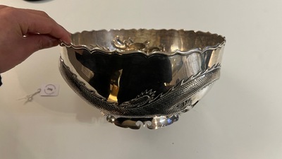 A Chinese silver 'dragon' bowl, Wang Hing, Canton, 19th C.