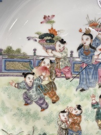A Chinese famille rose 'playing boys' dish, Jiaqing mark, Republic