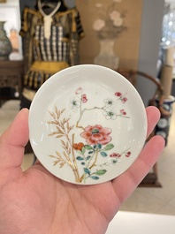 Seven Chinese famille rose cups and saucers, Yongzheng