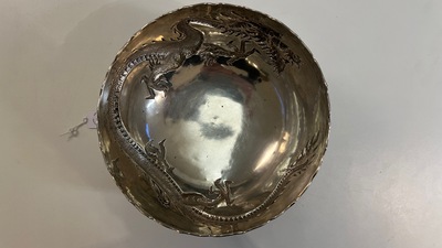 A Chinese silver 'dragon' bowl, Wang Hing, Canton, 19th C.
