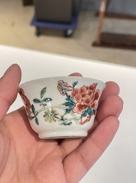 Seven Chinese famille rose cups and saucers, Yongzheng