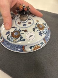 A rare Chinese doucai bowl and cover with silvered mounts, Kangxi/Yongzheng