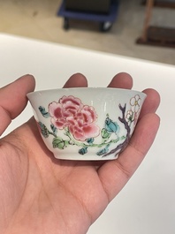 Seven Chinese famille rose cups and saucers, Yongzheng