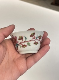 Seven Chinese famille rose cups and saucers, Yongzheng