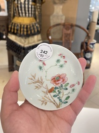 Seven Chinese famille rose cups and saucers, Yongzheng