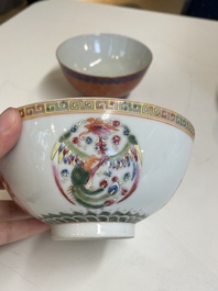 Five various Chinese famille rose and coral-red bowls, 19/20th C.