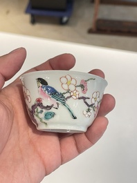 Seven Chinese famille rose cups and saucers, Yongzheng