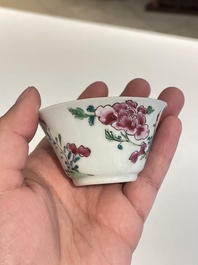 Seven Chinese famille rose cups and saucers, Yongzheng