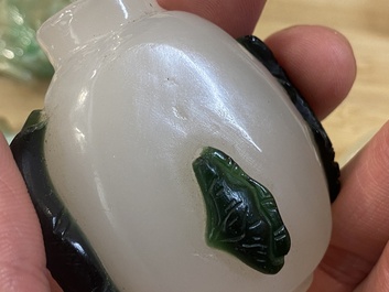 Negen Chinese snuifflessen in jade, hardsteen en glas, 19/20e eeuw