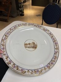 A large Chinese export porcelain punch bowl and dish with a view on Philadelphia, Qianlong