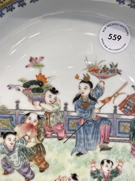 A Chinese famille rose 'playing boys' dish, Jiaqing mark, Republic