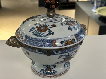 A rare Chinese doucai bowl and cover with silvered mounts, Kangxi/Yongzheng