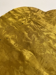 An imperial Chinese embroidered silk gold-thread yellow-ground cushion cover, 19th C.