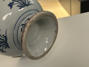A rare Chinese doucai bowl and cover with silvered mounts, Kangxi/Yongzheng