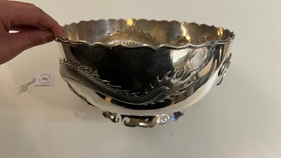 A Chinese silver 'dragon' bowl, Wang Hing, Canton, 19th C.