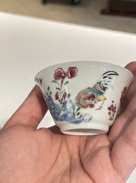 Seven Chinese famille rose cups and saucers, Yongzheng