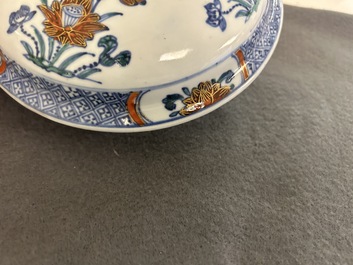 A rare Chinese doucai bowl and cover with silvered mounts, Kangxi/Yongzheng