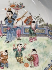 A Chinese famille rose 'playing boys' dish, Jiaqing mark, Republic