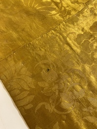 An imperial Chinese embroidered silk gold-thread yellow-ground cushion cover, 19th C.