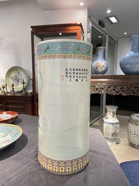 A Chinese cylindrical famillle rose vase, Republic