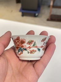 Seven Chinese famille rose cups and saucers, Yongzheng