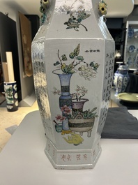 A Chinese hexagonal qianjiang cai vase, signed Wang Qi 王琦, 19/20th C.