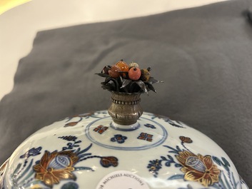 A rare Chinese doucai bowl and cover with silvered mounts, Kangxi/Yongzheng