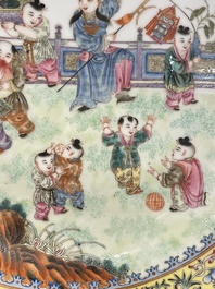 A Chinese famille rose 'playing boys' dish, Jiaqing mark, Republic