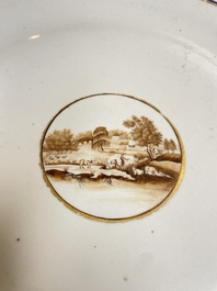A large Chinese export porcelain punch bowl and dish with a view on Philadelphia, Qianlong