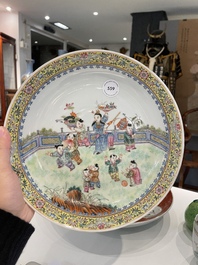 A Chinese famille rose 'playing boys' dish, Jiaqing mark, Republic