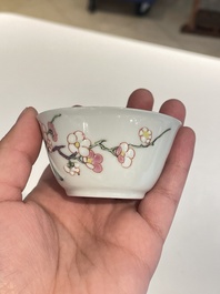 Seven Chinese famille rose cups and saucers, Yongzheng