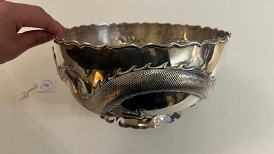 A Chinese silver 'dragon' bowl, Wang Hing, Canton, 19th C.