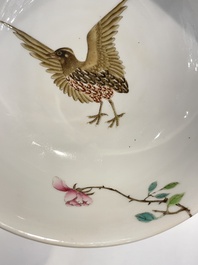 A Chinese famille rose 'quails' bowl, Yongzheng mark, 20th C.