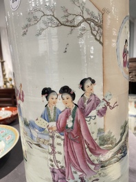A Chinese cylindrical famillle rose vase, Republic
