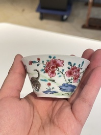 Seven Chinese famille rose cups and saucers, Yongzheng