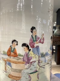 A Chinese cylindrical famillle rose vase, Republic