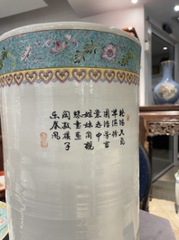 A Chinese cylindrical famillle rose vase, Republic