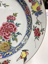 A Chinese famille rose 'birds' dish and a 'quails' plate, Yongzheng/Qianlong