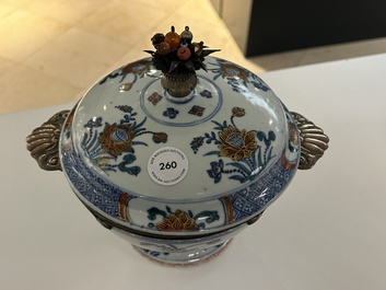 A rare Chinese doucai bowl and cover with silvered mounts, Kangxi/Yongzheng